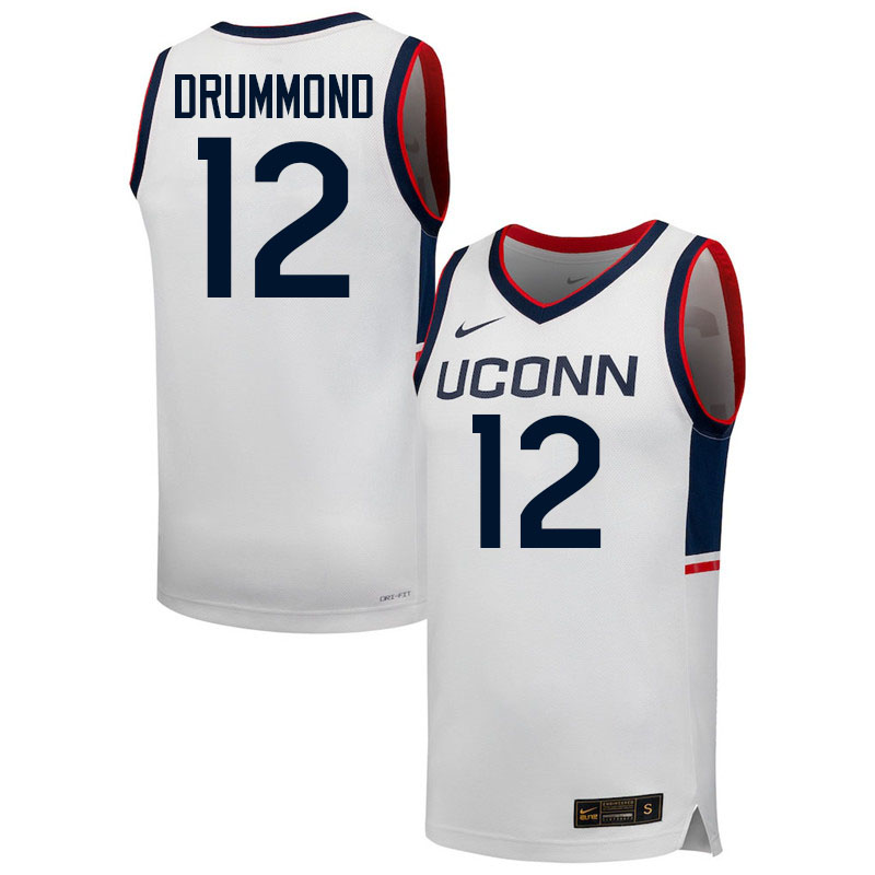 Uconn Huskies #12 Andre Drummond College Basketball Jerseys,Uniforms-Retro White